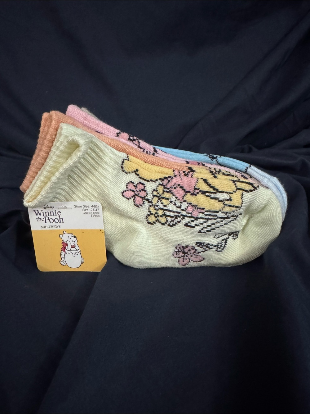Winnie the Pooh Floral Low-Cut Socks - Pastel Yellow, Pink, Blue 🧸🍯 5pair